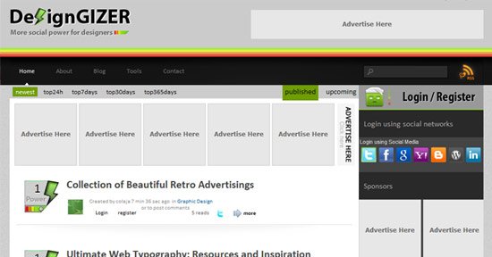 design gizer - design news social bookmarking site 