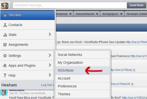 hootsuite rss atom menu