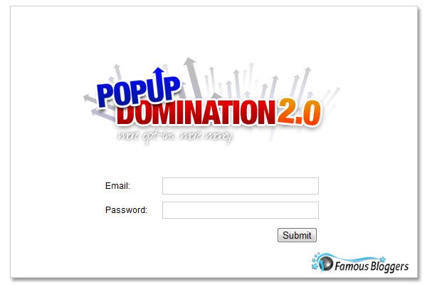 popup domination stand alone version login page
