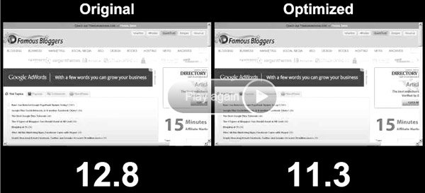 page speed visual comparison - original vs optimized