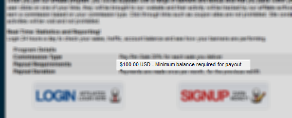 Minimum payout requirement $100