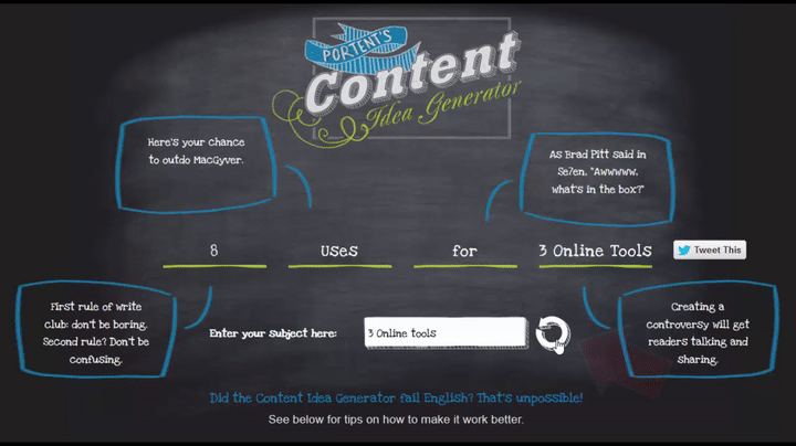Portents Content Idea Generator Tool - 2016